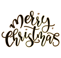 Merry Christmas hand written lettering - black text isolated on white background - vector illustration.