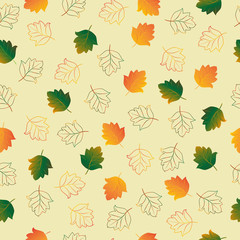 Fototapeta premium Seamless pattern of autumn leaves. Vector illustration in flat style for wrapping paper, Wallpaper, fabric printing.