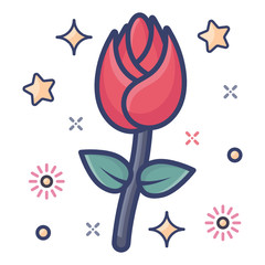 Rose icon, traditional wedding flower vector 