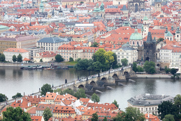 Fototapeta premium Prague, Czech Republic on july 8, 2020; Prague cityscape. Skyline on a rainy day, Czech Republic
