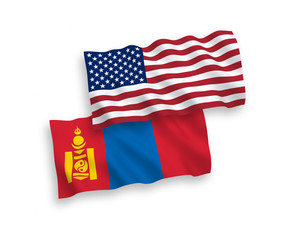 Flags of Mongolia and America on a white background