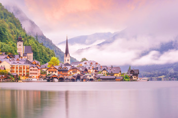 Scenic view of famous Hallstatt village in Austria