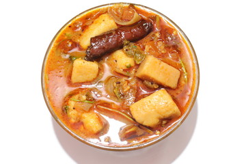 spicy tasty south india traditional homemade elephant foot yam gravy recipe cooked ready to serve

