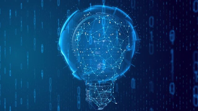 Futuristic bulb with a binary code, 4K 25fps loop ProRes 422 HQ, can be used to fintech technology internet knowledge internet