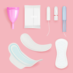 Woman tampon. Every day absorbent soft fresh pad for ladies hygiene sanitary care vector realistic illustrations. Woman menstrual tampon or pad © ONYXprj