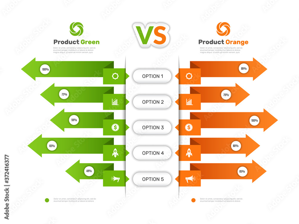 Wall mural comparison chart. infographic table with compare business info products comparison tariff price list