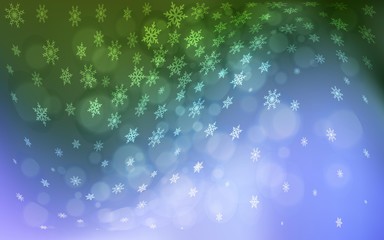 Light Pink, Green vector template with ice snowflakes. Decorative shining illustration with snow on abstract template. New year design for your ad, poster, banner.