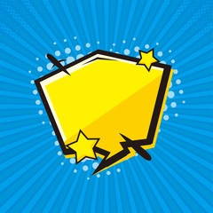 Comic explosive bright concept with blank speech bubble on blue background. Vector illustration