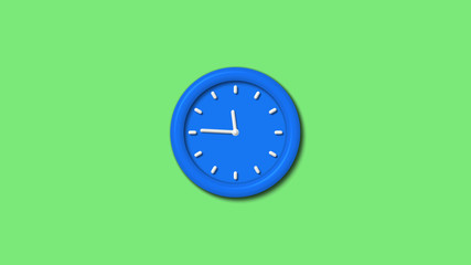 Aqua color 3d wall clock icon on green light background,12 hours clock icon