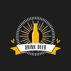 Beer logo. Pattern for design emblem, icon, label, banner. Print on t-shirt graphics. Design template on isolated background. Vintage style. Vector illustration
