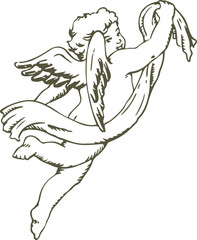 Hand drawn sketch of cute little angel. Vector illustration