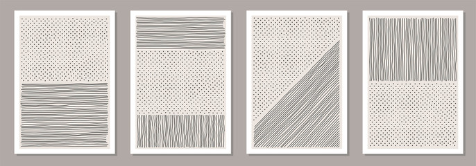 Set of trendy abstract creative minimalist artistic hand drawn compositions - obrazy, fototapety, plakaty