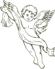 Hand drawn sketch of cute little angel. Vector illustration