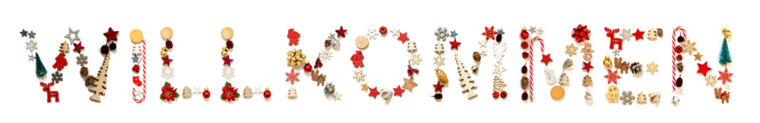 Colorful Christmas Decoration Letter Building Willkommen Means Welcome