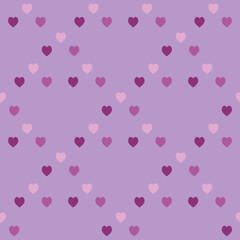 Seamless pattern with violet and pink hearts on lilac background. Vector image.