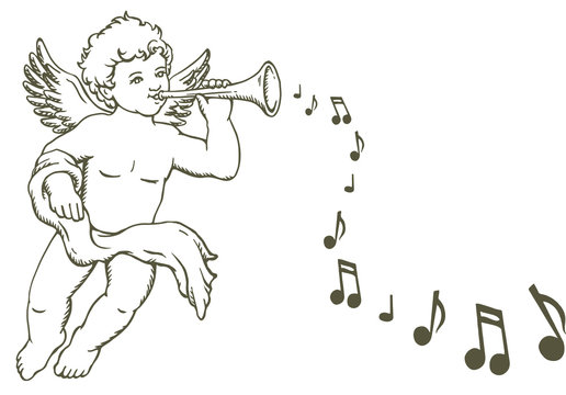 angel playing trumpet with musical notes clip art preview