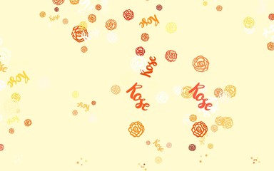 Light Orange vector doodle template with flowers, roses.