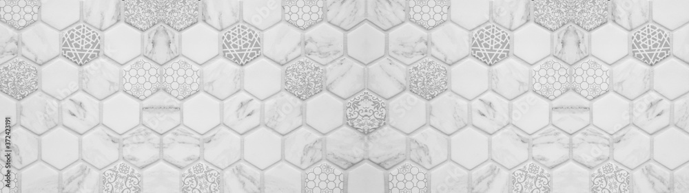 Poster abstract white gray grey seamless geometric modern marbled marble tile mirror made of hexagonal hexa