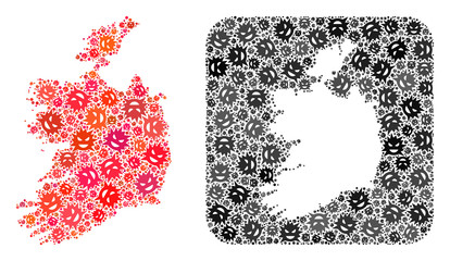 Flu virus map of Ireland Republic collage designed with rounded square and hole. Vector map of Ireland Republic collage of evil virus items in variable sizes and color tints.