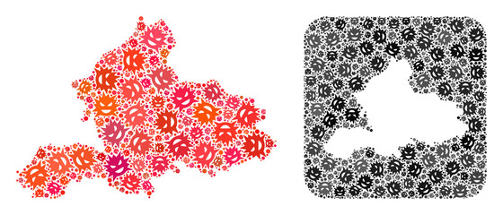 Flu virus map of Gelderland Province collage designed with rounded square and hole. Vector map of Gelderland Province collage of flu viral items in various sizes and color hues.