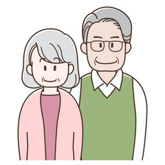 並んで立つ老夫婦のイラスト