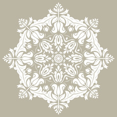 Oriental vector pattern with arabesques and floral elements. Traditional classic ornament. Vintage round white pattern with arabesques
