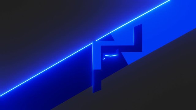 3d animation of blue impossible triangles with blue neon text