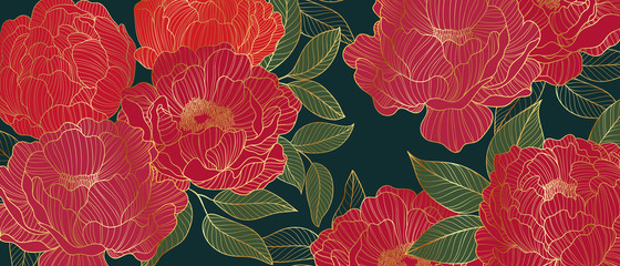 Luxurious line arts background design with peony flower spherical composition for wallpaper, textiles, paper and prints. Vintage vactor illustration. © TWINS DESIGN STUDIO