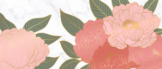 Luxurious line arts background design with peony flower spherical composition for wallpaper, textiles, paper and prints. Vintage vactor illustration. © TWINS DESIGN STUDIO