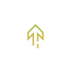 green line up arrow with trace icon. Isolated on white. Upload icon.