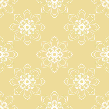 Floral vector white ornament. Seamless abstract classic background with flowers. Pattern with white repeating floral elements. Ornament for fabric, wallpaper and packaging