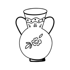 Hand drawn flower vase isolated on a white background. Doodle, simple outline illustration. It can be used for decoration of textile, paper and other surfaces.