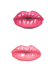 Fototapeta premium Hand-drawn watercolor lips on a white background