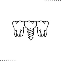 Dentistry, pin tooth, teeth implants vector icon in outlines