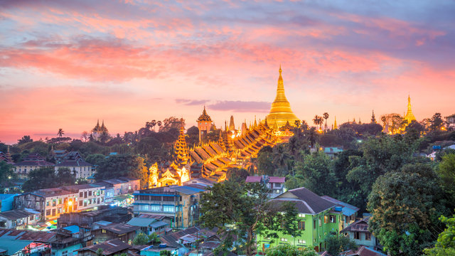 Yangon skyline with Shwedagon Pagoda in Myanmar - Powered by Adobe