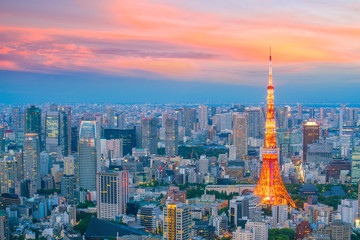 Tokyo skyline  with Tokyo Tower in Japan