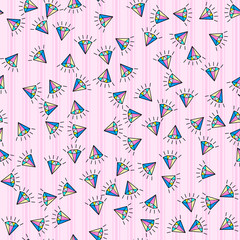 Fototapeta na wymiar Colorful diamond seamless pattern on white background. Paper print design. Abstract retro vector illustration. Trendy textile, fabric, wrapping. Modern space decoration.
