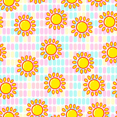Sun seamless pattern on white background. Paper print design. Abstract retro vector illustration. Trendy textile, fabric, wrapping. Modern space decoration.