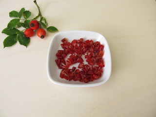 Dried red rosehip peel from the wild rose, dogrose