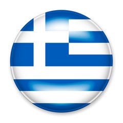 Flag of Greece in the form of a round button with a light glare and a shadow. The symbol of Independence Day, a souvenir, a button for switching the language on the site, an icon.
