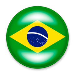 Flag of Brazil in the form of a round button with a light glare and a shadow. The symbol of Independence Day, a souvenir, a button for switching the language on the site, an icon.