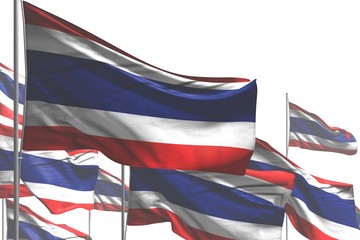 nice many Thailand flags are waving isolated on white - any celebration flag 3d illustration..
