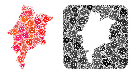 Pandemic virus map of Maranhao State collage designed with rounded square and hole. Vector map of Maranhao State composition of pandemic virus parts in various sizes and color tints.