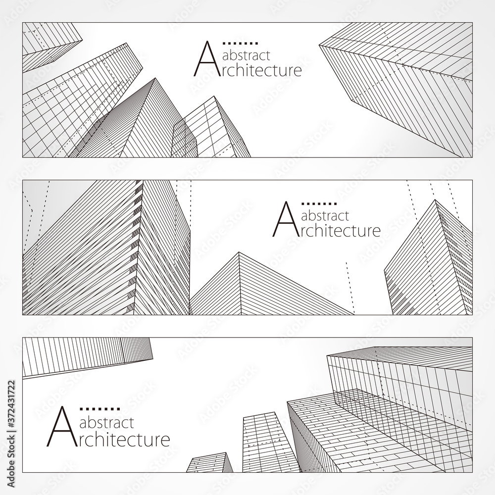 Aufkleber architecture abstract modern building, architecture building construction perspective line drawing d