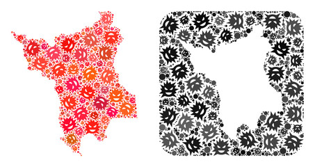 Infection virus map of Roraima State collage designed with rounded square and subtracted space. Vector map of Roraima State collage of flu viral ojects in various sizes and color tints.