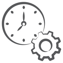 
Doodle design of clock with cog wheel, icon of time management or efficiency
