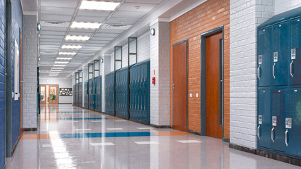 School corridor with lockers. 3d illustration - Powered by Adobe