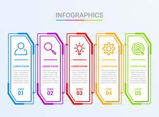 Business data visualization, infographic template with 5 steps on blue background, vector illustration