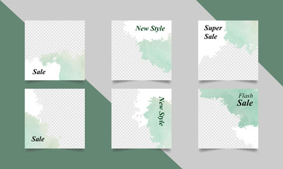 Vector set of social media template design in grey background. Editable square shape abstract watercolor illustration. Suitable for digital marketing sales and promotional web banner design.