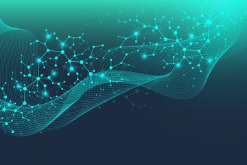 Scientific molecule background DNA double helix illustration with shallow depth of field. Mysterious wallpaper or banner with a DNA molecules. Genetics information illustration